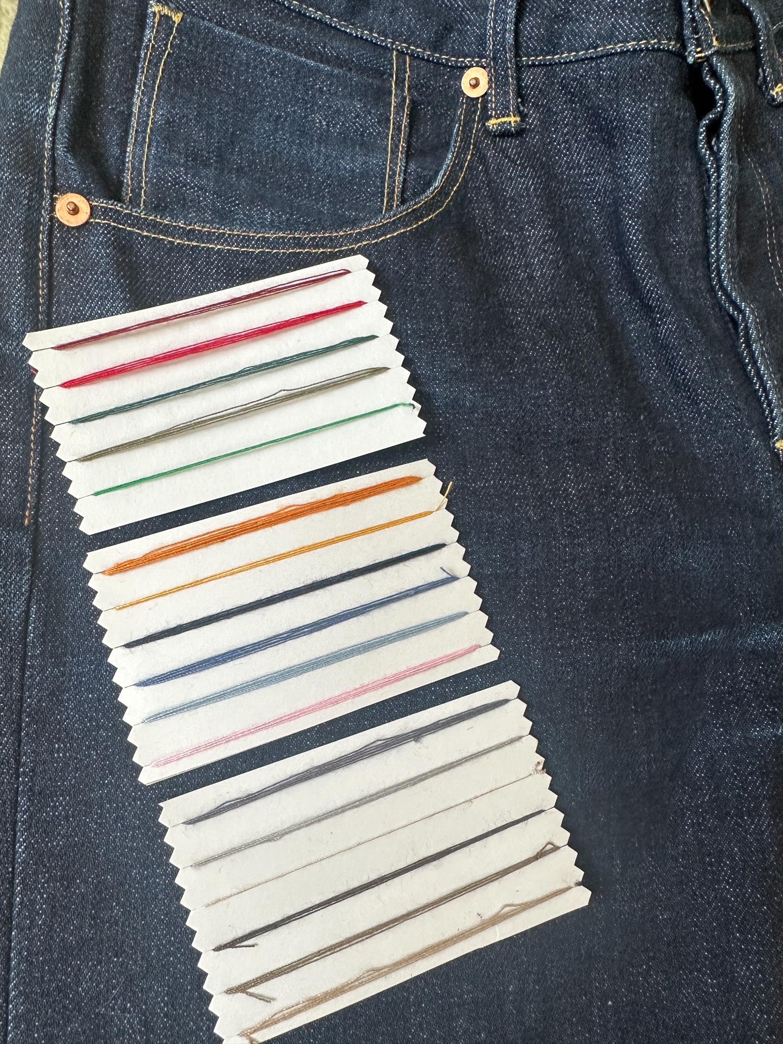 Thread colors selected against denim